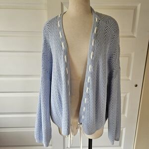 Hollister Dusky Blue Pointelle Knit Open Cardigan XL
